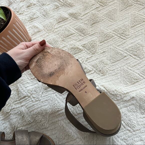 Eileen Fisher Kirby Metallic Leather Strappy Block Heel Sandals - Picture 5 of 6